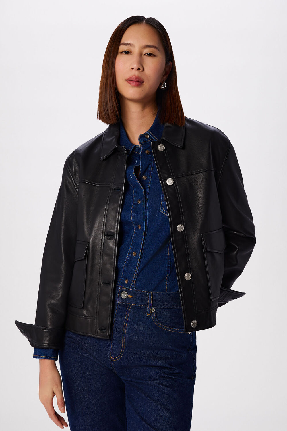 Black Natia Leather Western Jacket