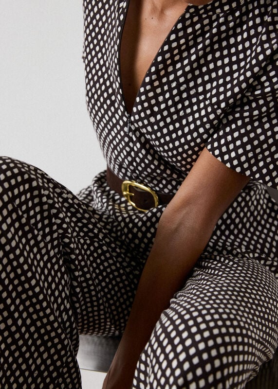 Brown Check Short Sleeve Jumpsuit