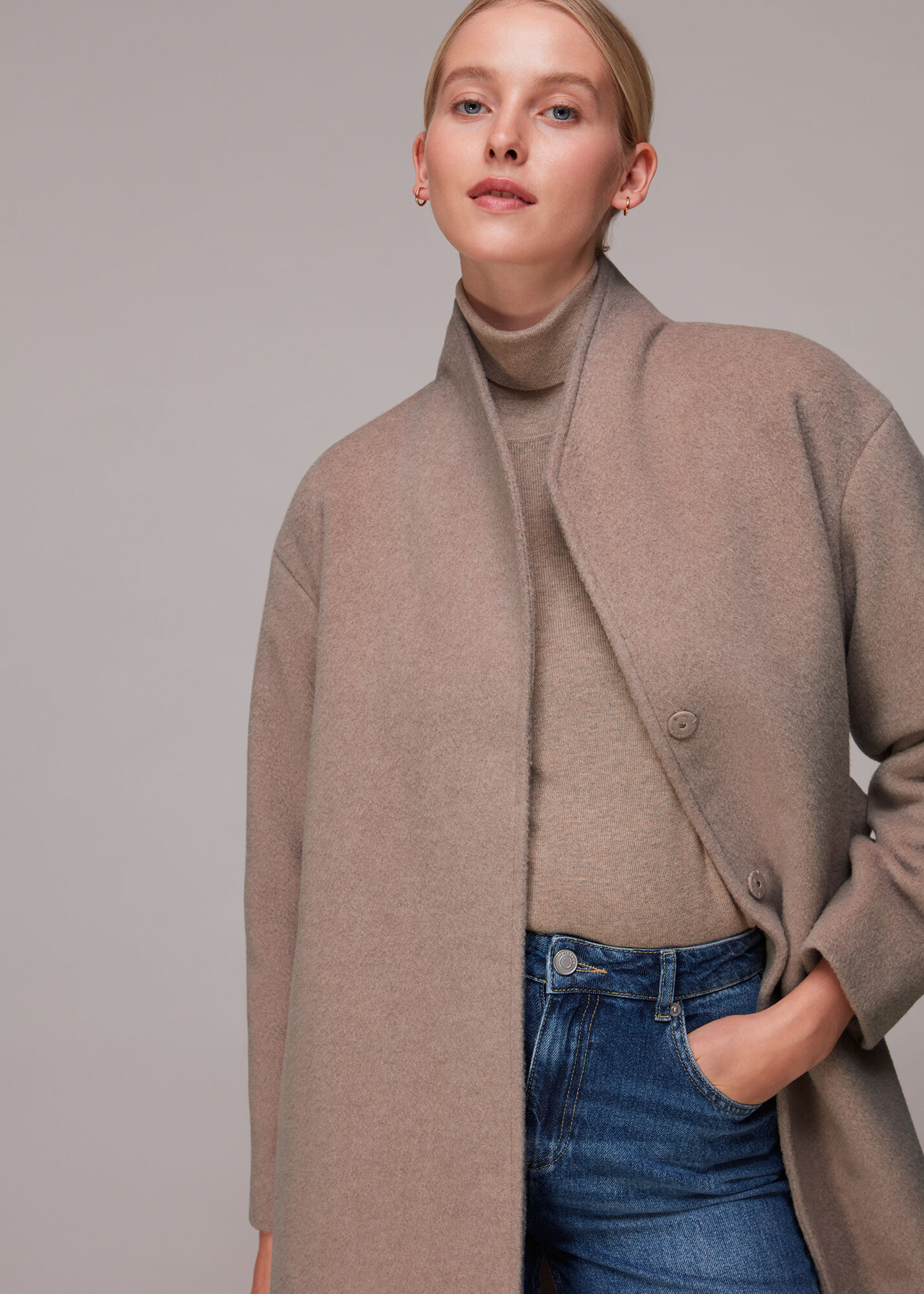 Oatmeal Clara Funnel Neck Wool Coat WHISTLES