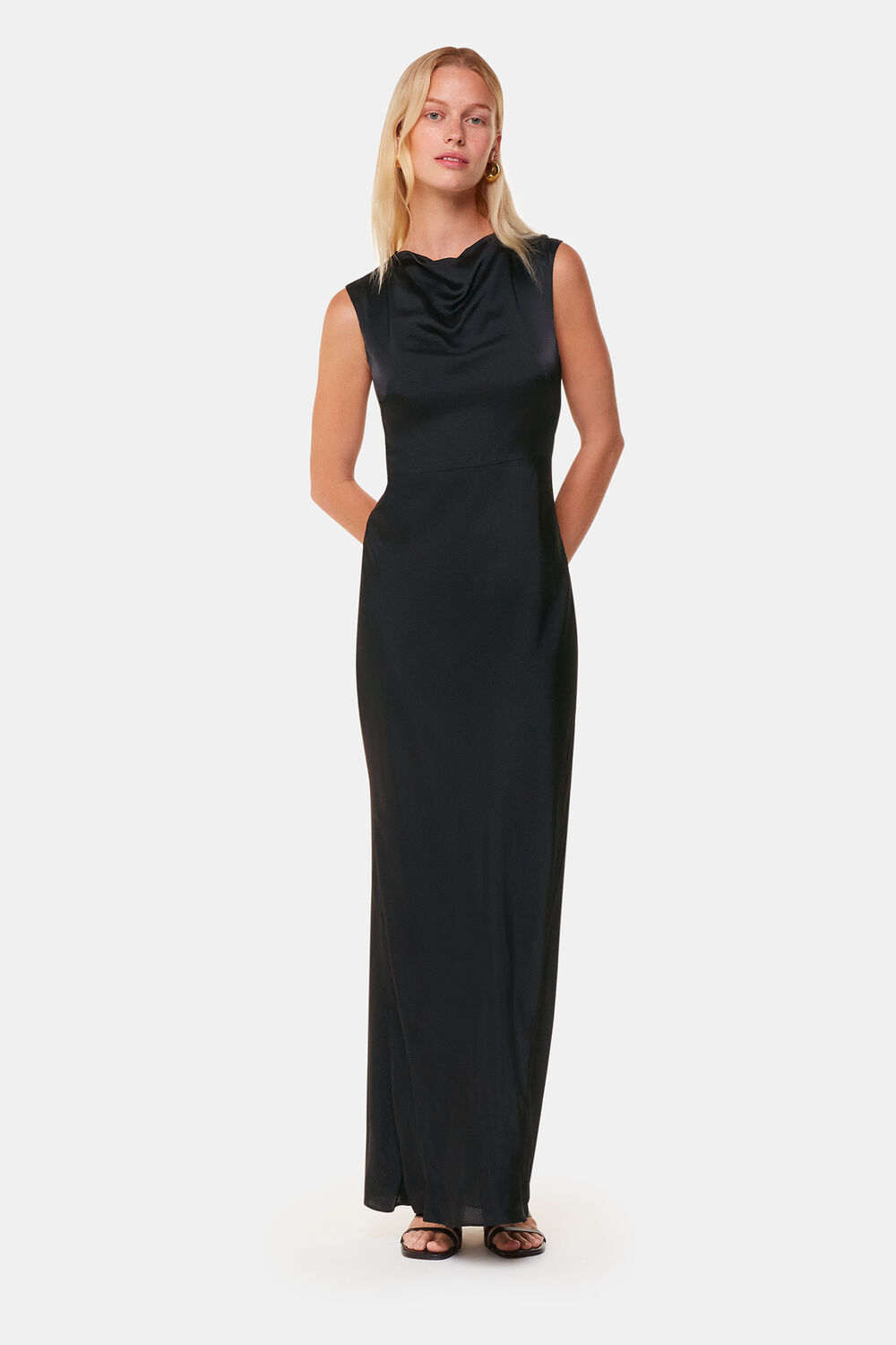 Black Cowl Neck Satin Maxi Dress