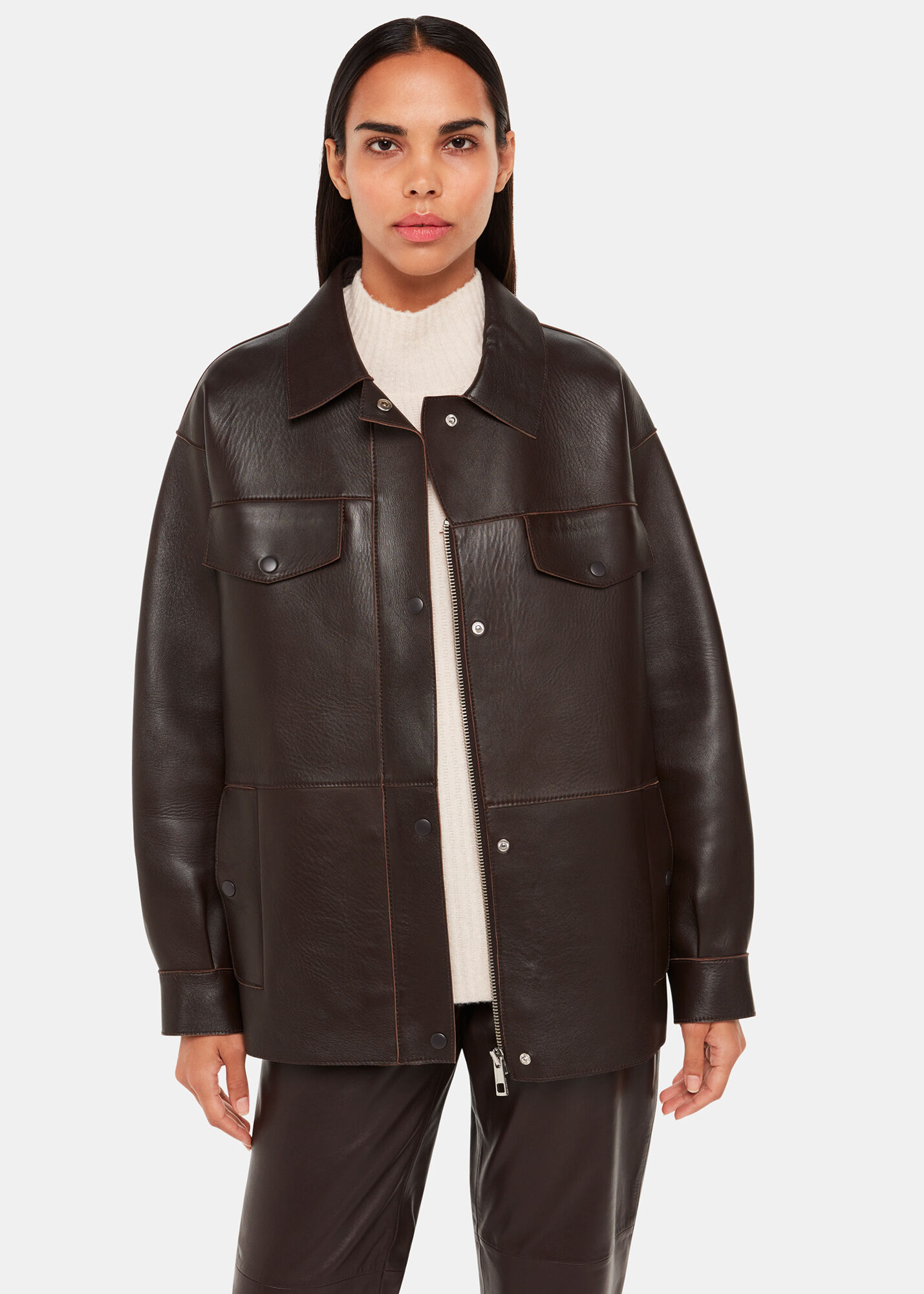 Brown Clean Bonded Leather Jacket | WHISTLES