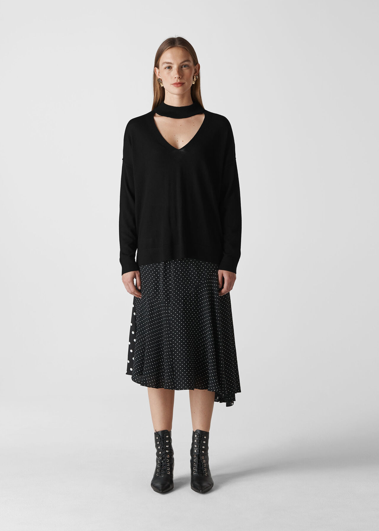 Black Choker Neck Merino Wool Knit Whistles Whistles