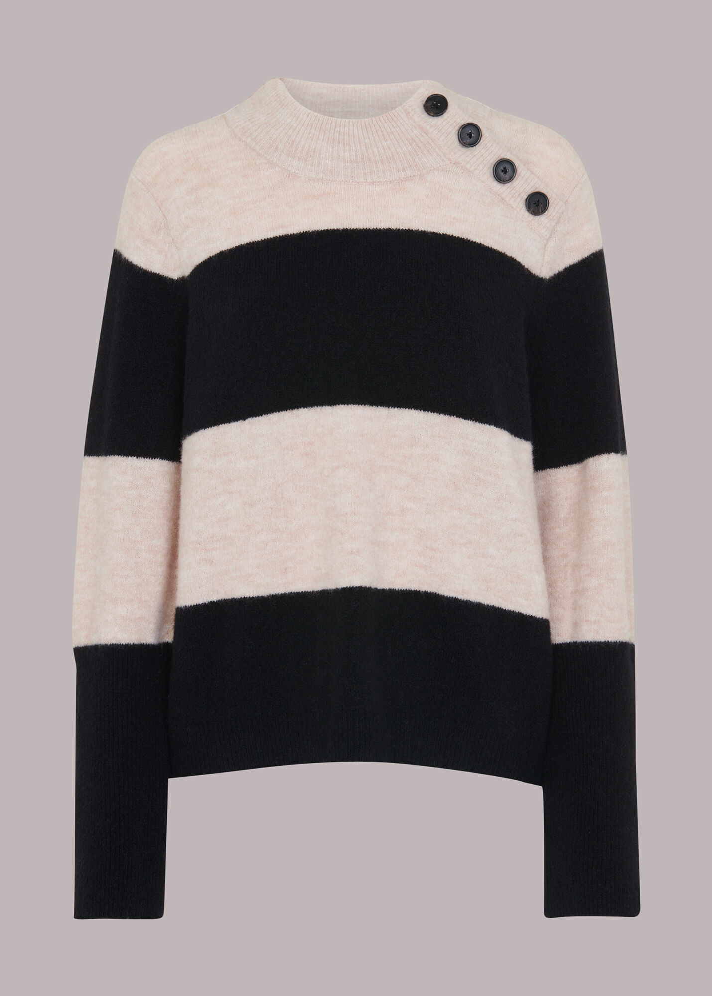 Black/Multi Stripe Button Neck Jumper WHISTLES