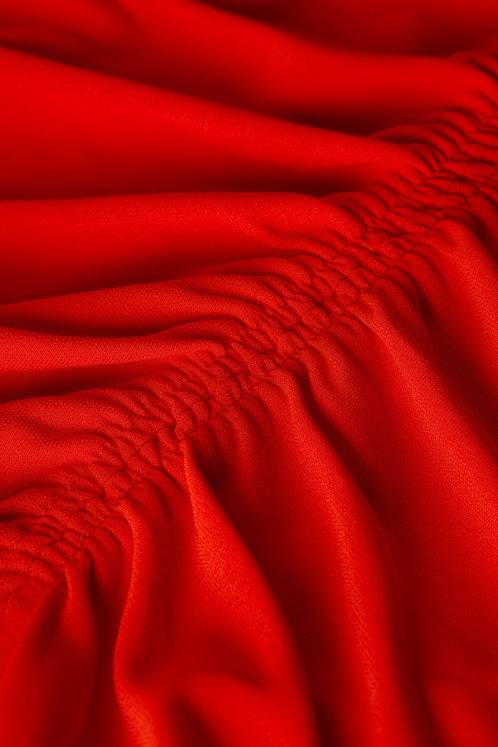 Red Gathered Jersey Midi Dress