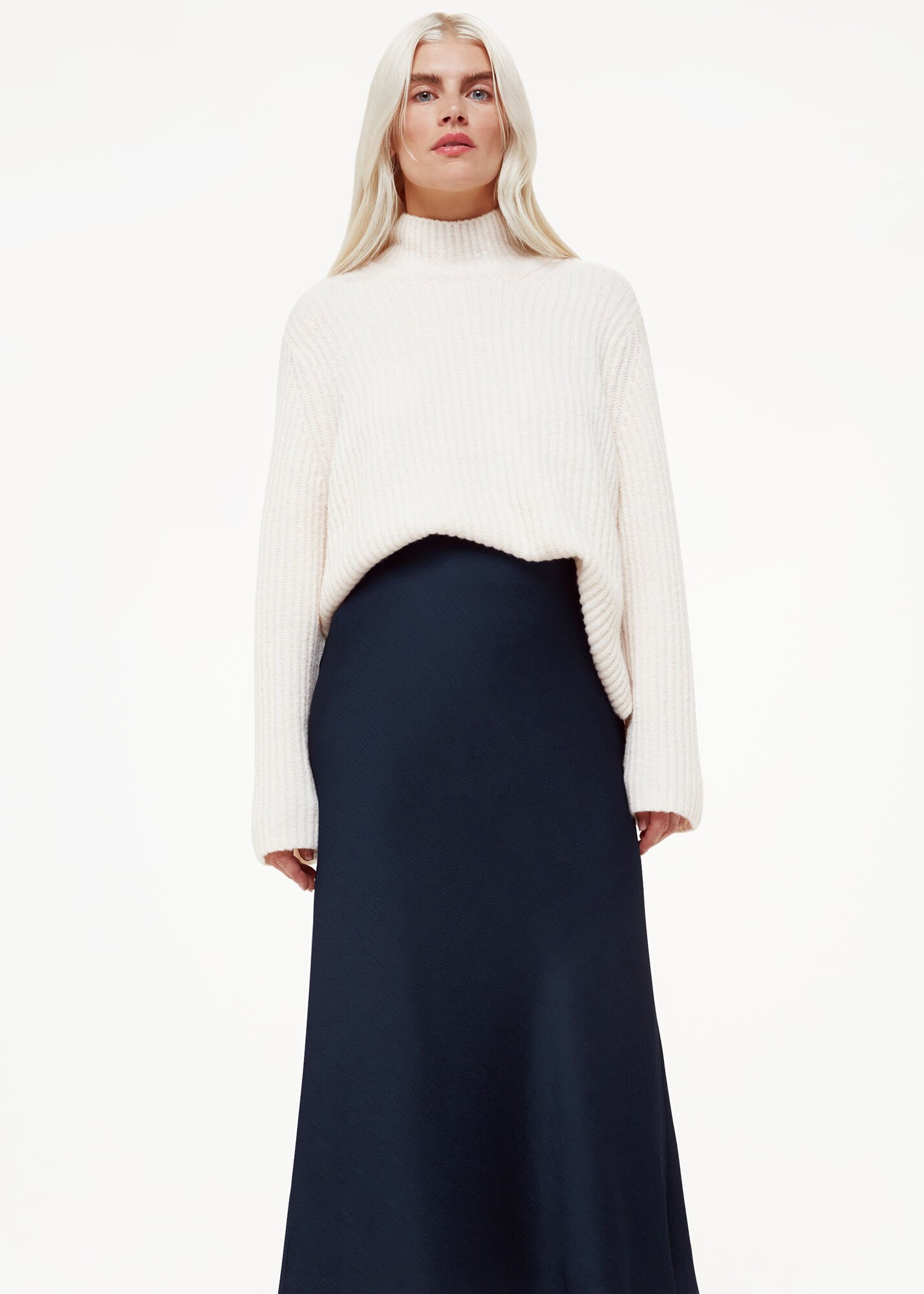 Navy satin shop bias cut skirt