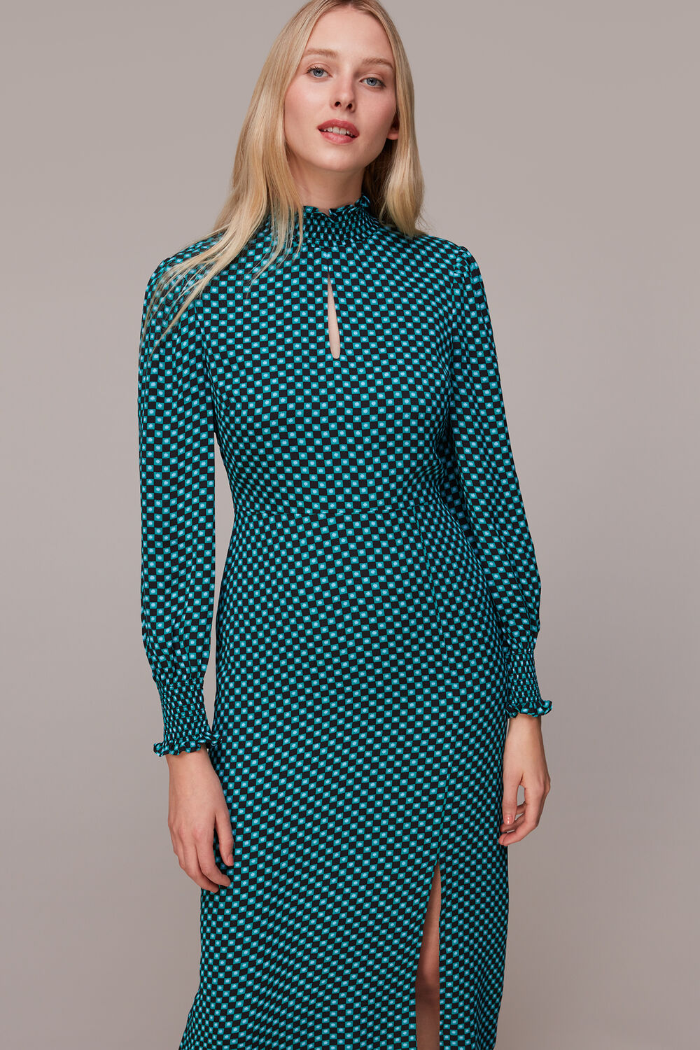 Star Check Print Midi Dress