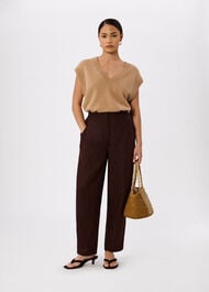 Petite Linen Barrel Leg Trouser