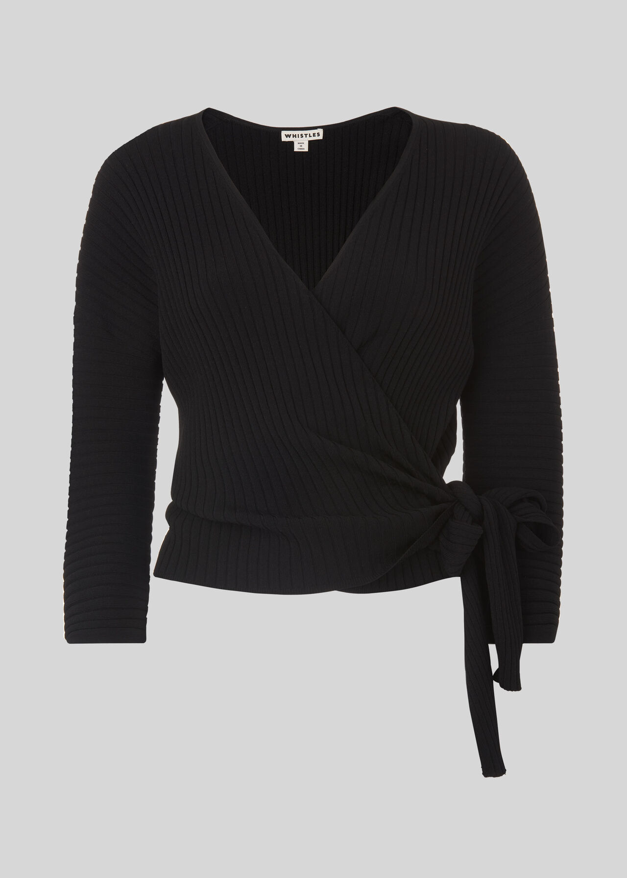 Rib Detail Wrap Top Black