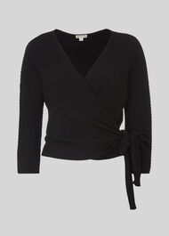 Rib Detail Wrap Top Black