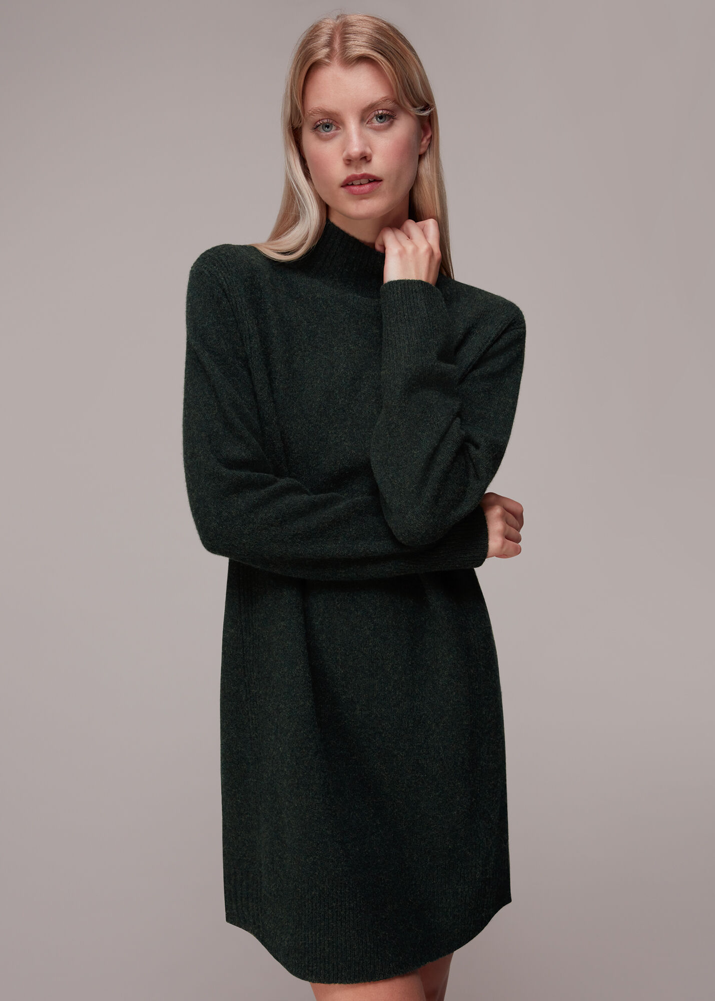 Dark Green Funnel Neck Knitted Dress WHISTLES