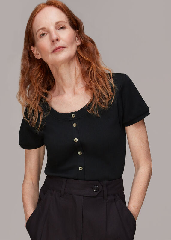 Black Bella Ribbed Button Up Tee