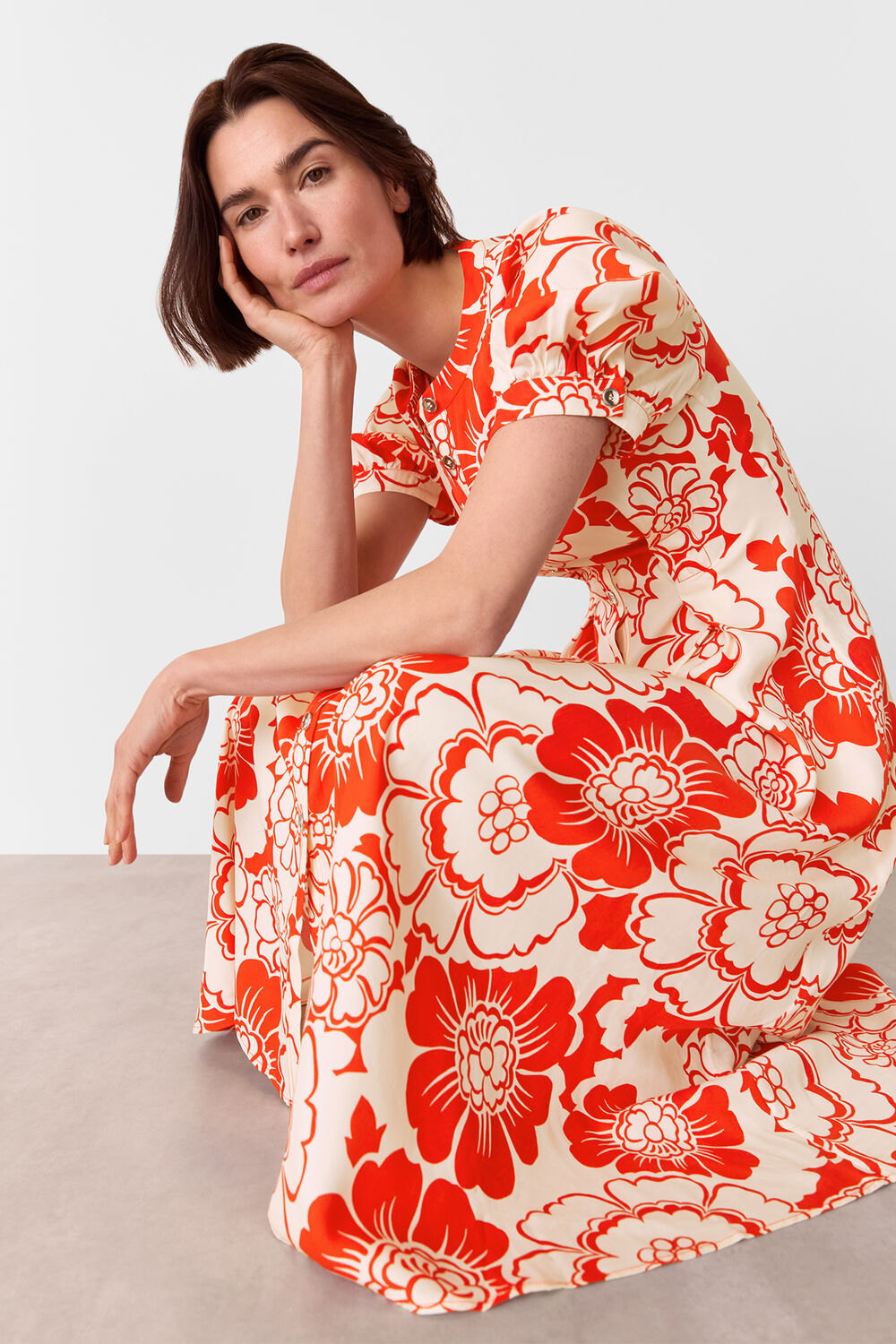 Red Bloom Floral Midi Dress