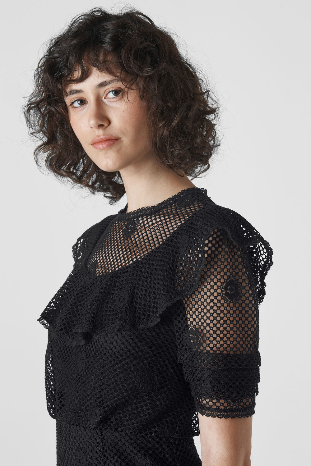 Mariah Lace Ruffle Dress Black