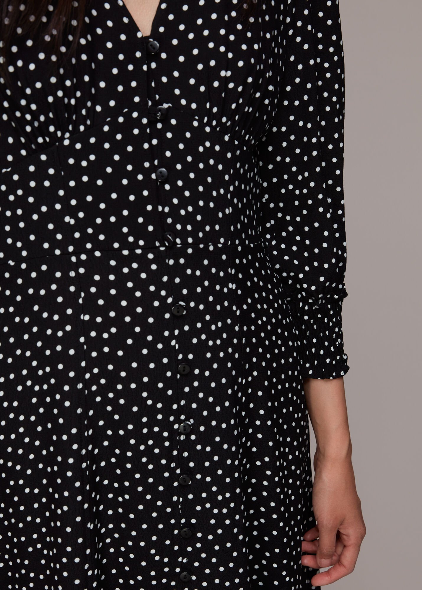 Black White Ellie Spot Print Midi Dress WHISTLES Whistles UK