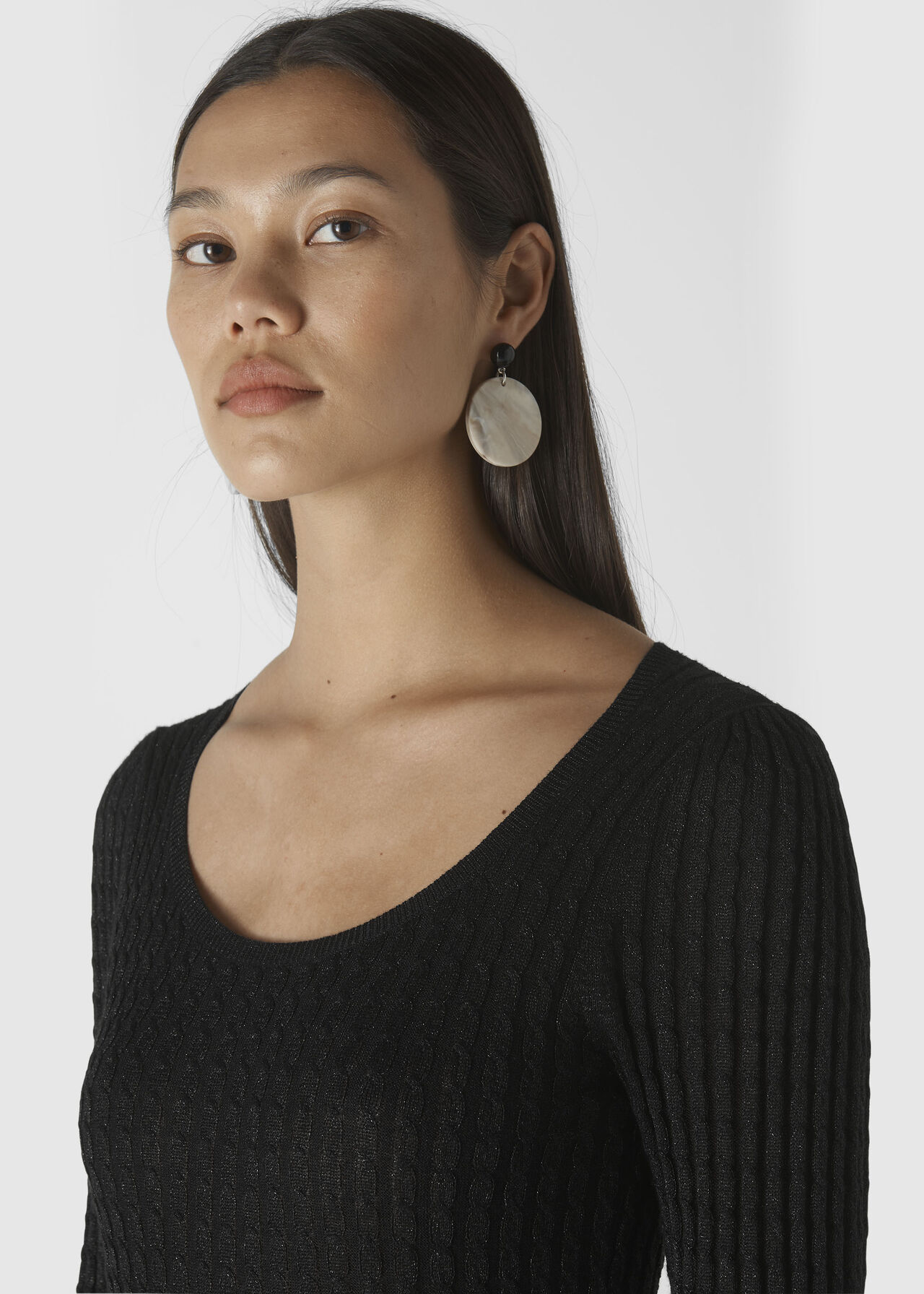 Scoop Neck Sparkle Cable Knit Black