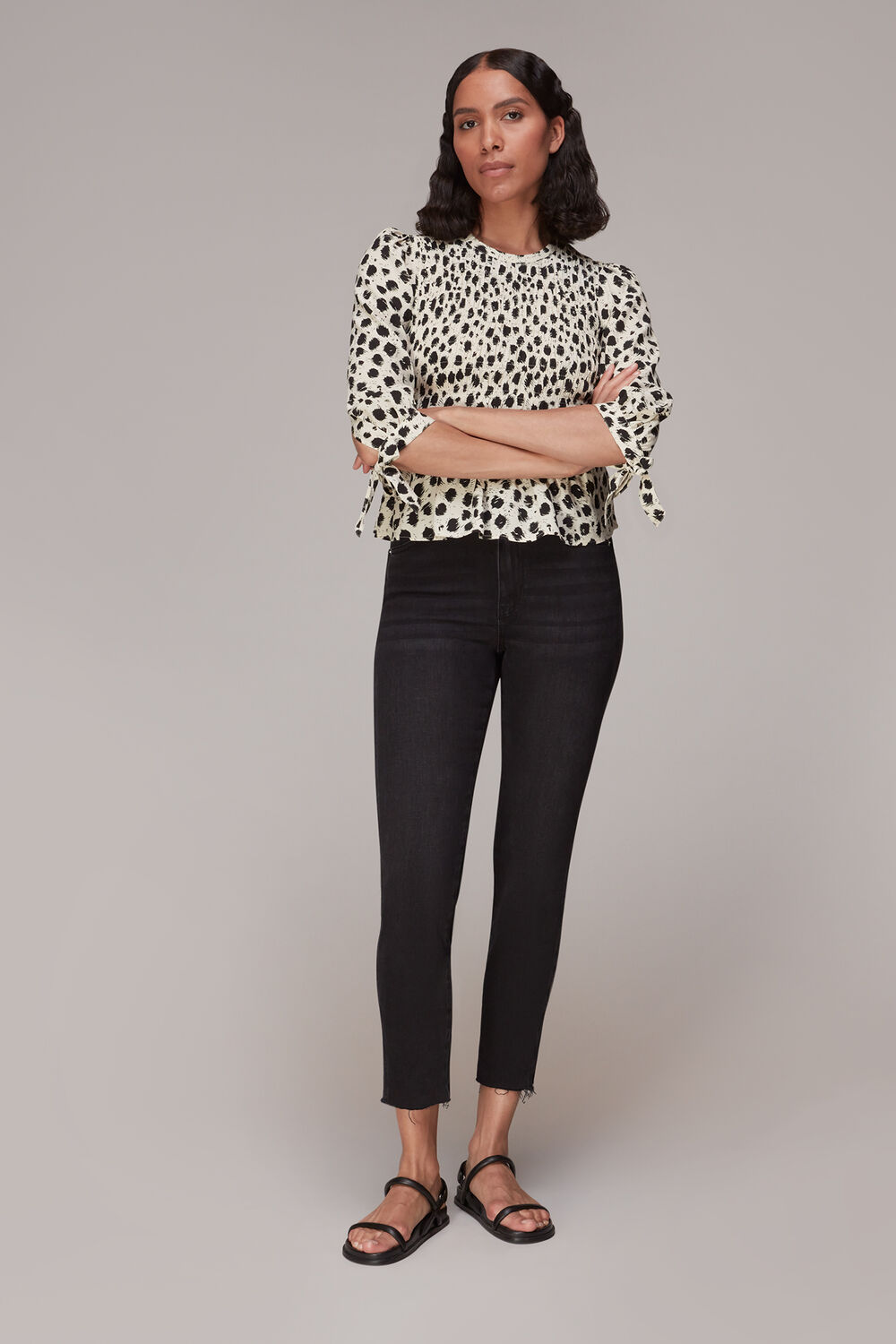 Brushed Dalmatian Shirred Top