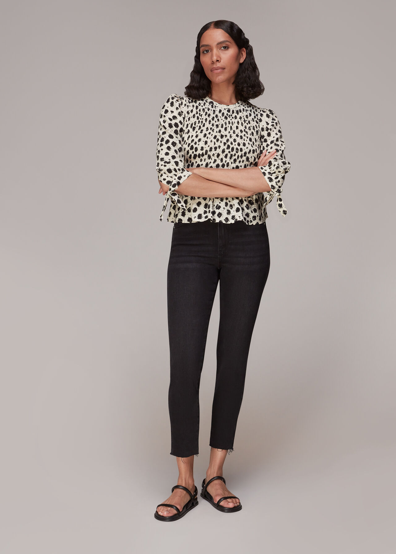 Brushed Dalmatian Shirred Top