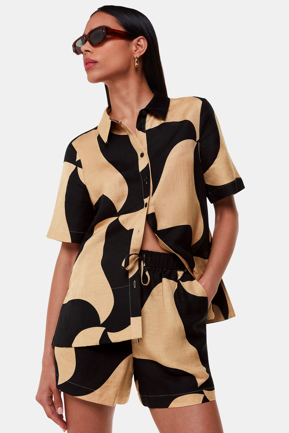 Black Swirl Linen Blend Shirt