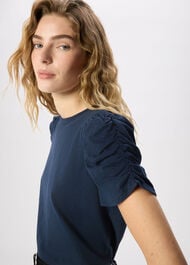 Round Neck Gathered Sleeve Tee
