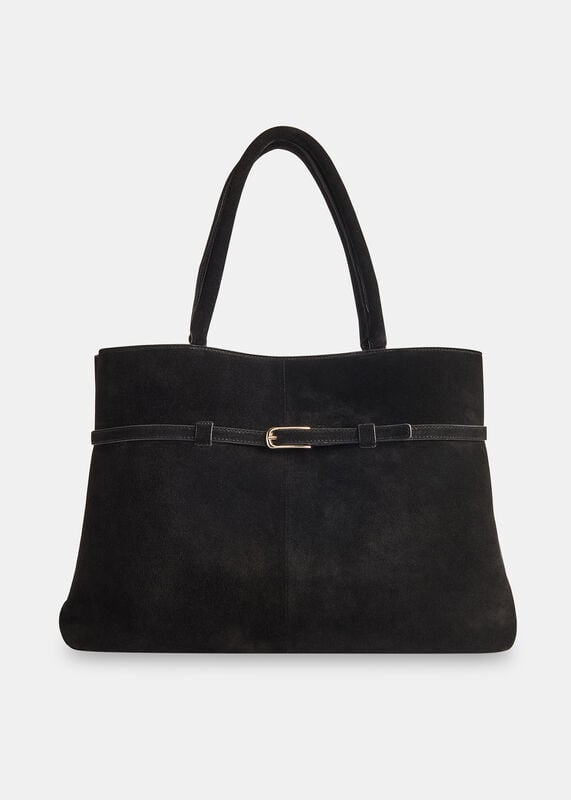 Black Noelle Suede Buckle Tote Bag