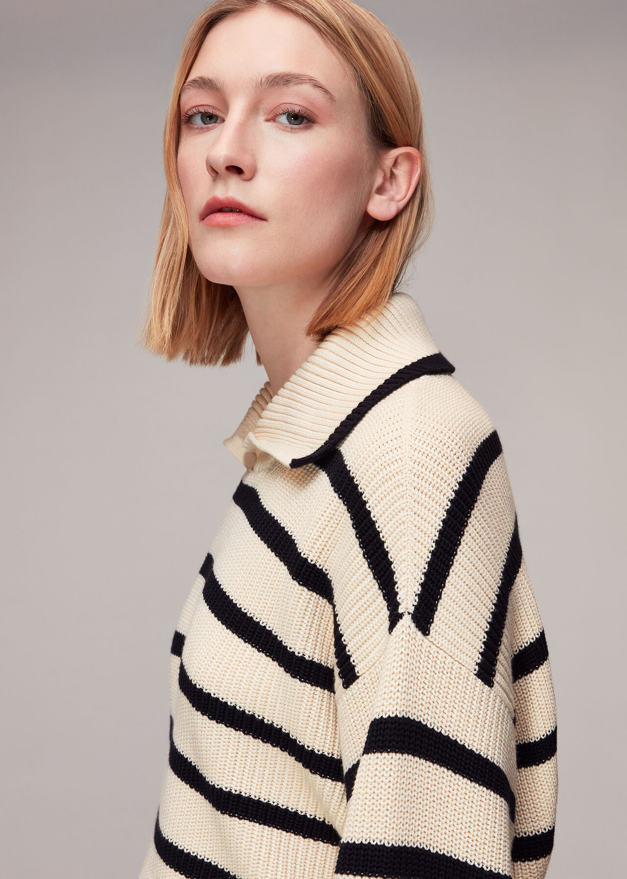 Rib Stripe Collar Sweater