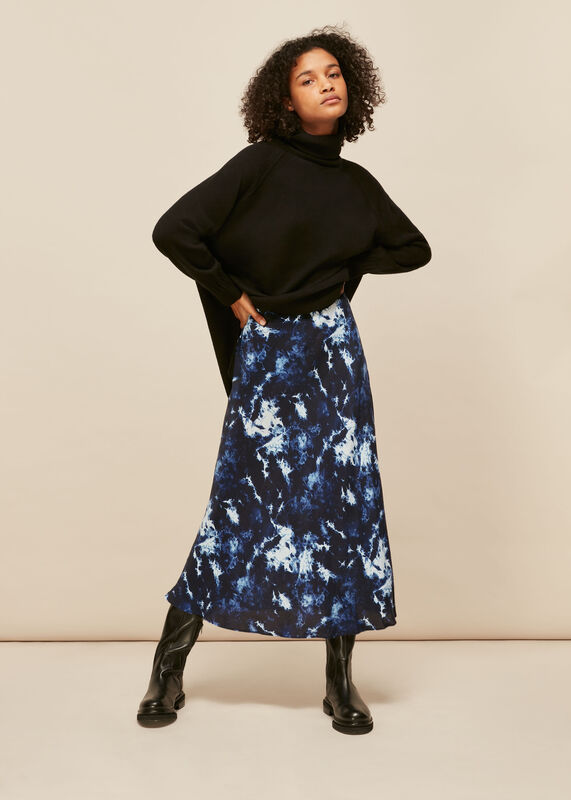 Blue Tie Dye Bias Skirt