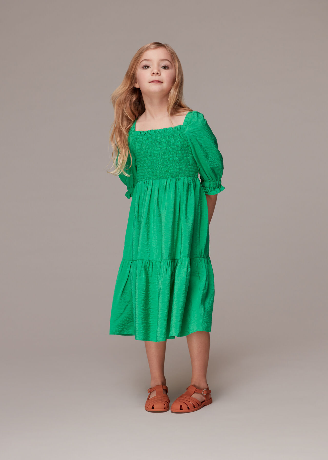 Green Eden Smocked Bodice Dress | WHISTLES | Whistles UK