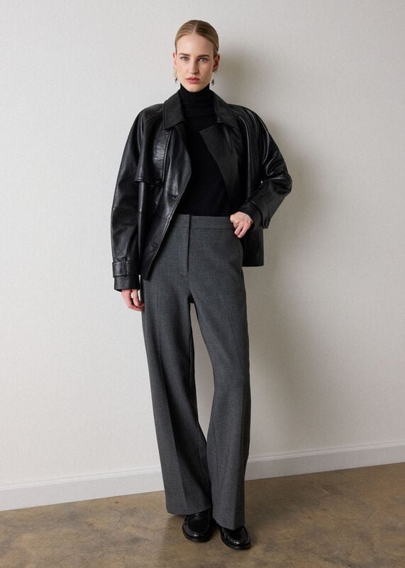 Black Short Leather Trench