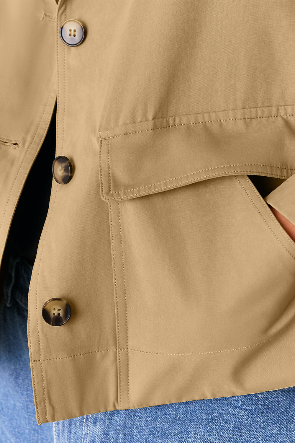 Neutral Petite Short Cotton Trench Jacket