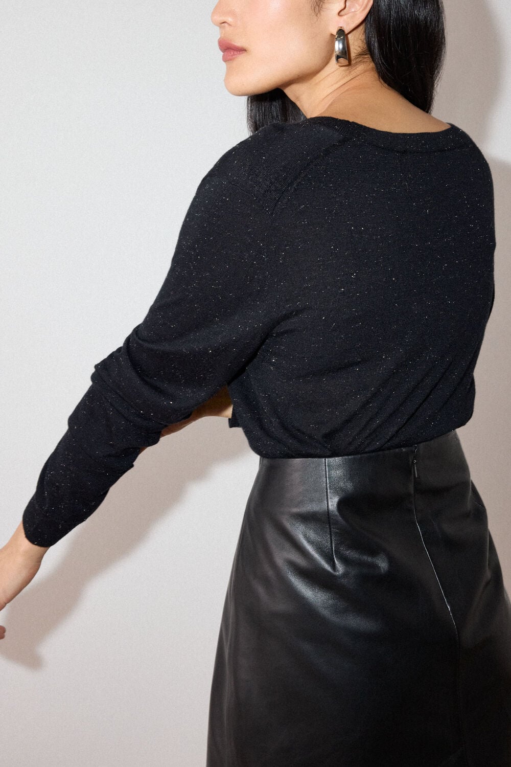 Black Annie Sparkle V Neck Knit