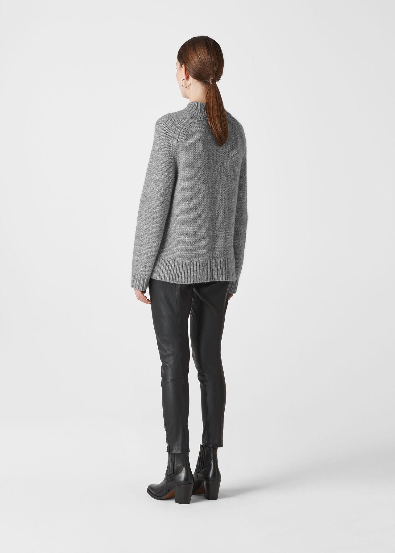 Oversized Cable Alpaca Sweater Grey Marl