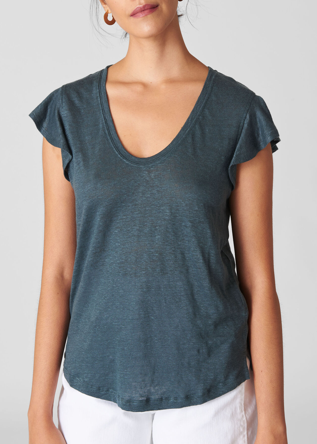 Green Slate Frill Sleeveless Linen Top WHISTLES Whistles UK