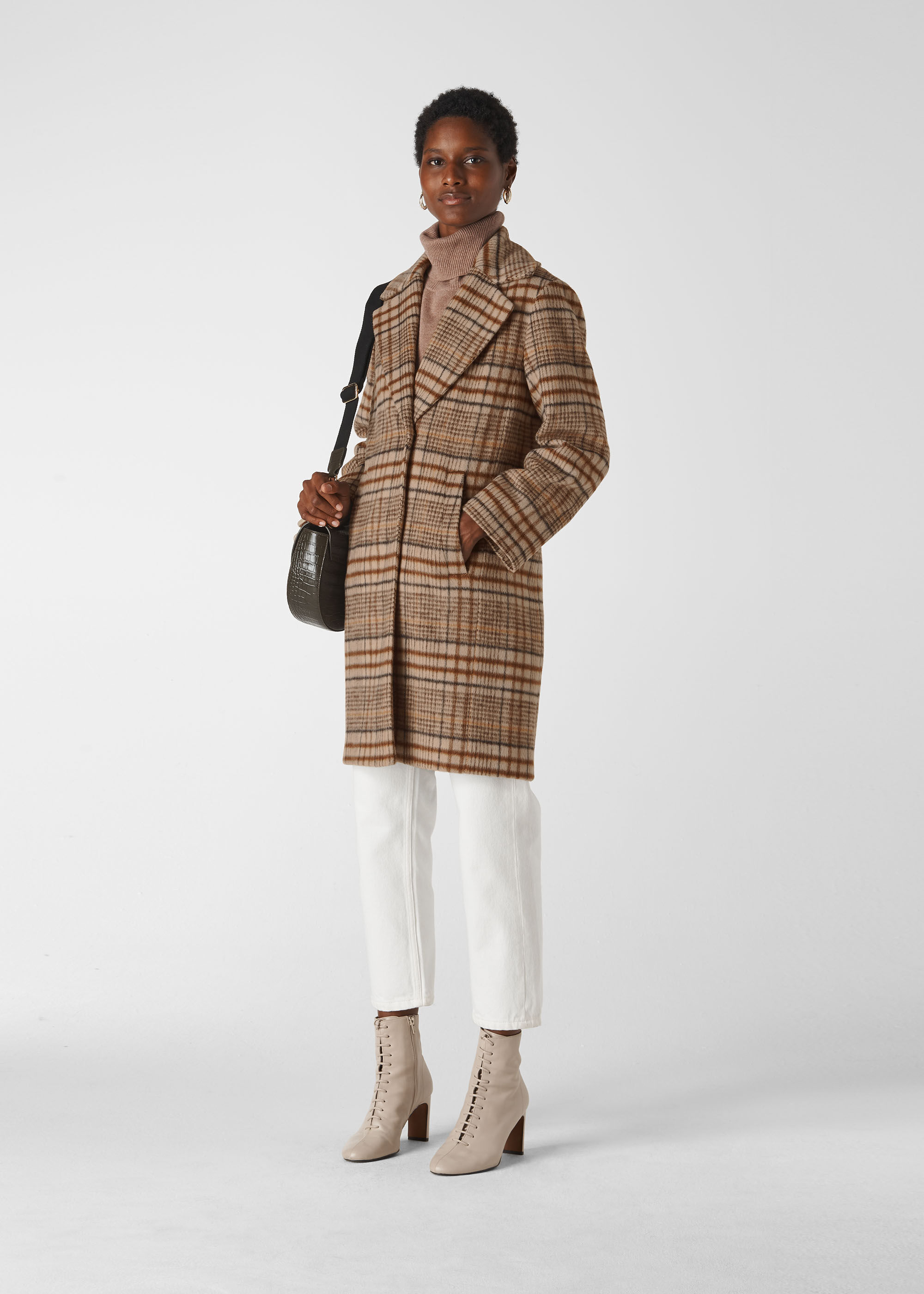 Multicolour Mara Drawn Cocoon Check Coat WHISTLES