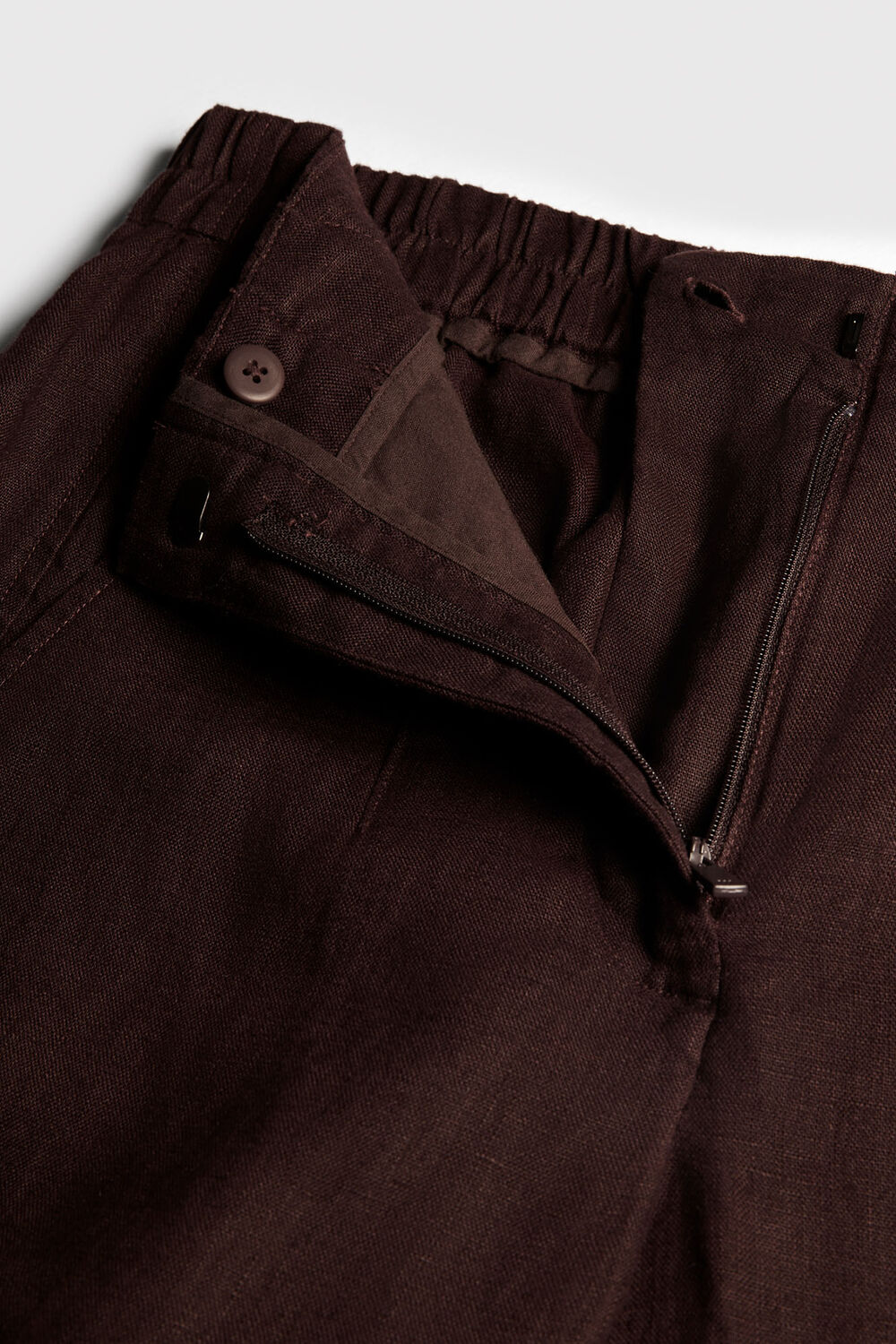 Brown Petite Linen Barrel Leg Trouser