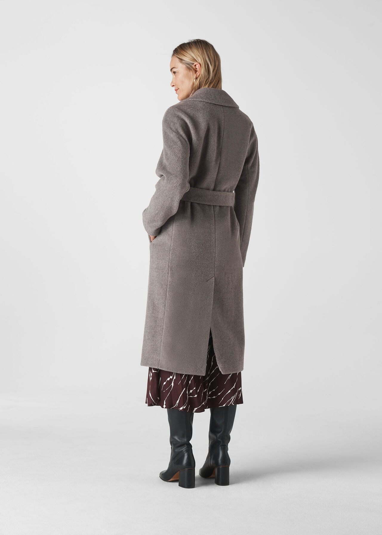 Darcey Drawn Belted Wrap Coat Grey