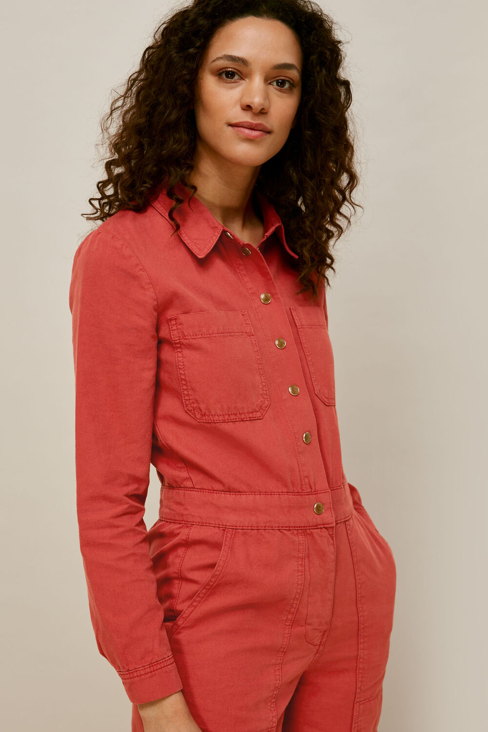 Gabby Denim Jumpsuit Dark Pink