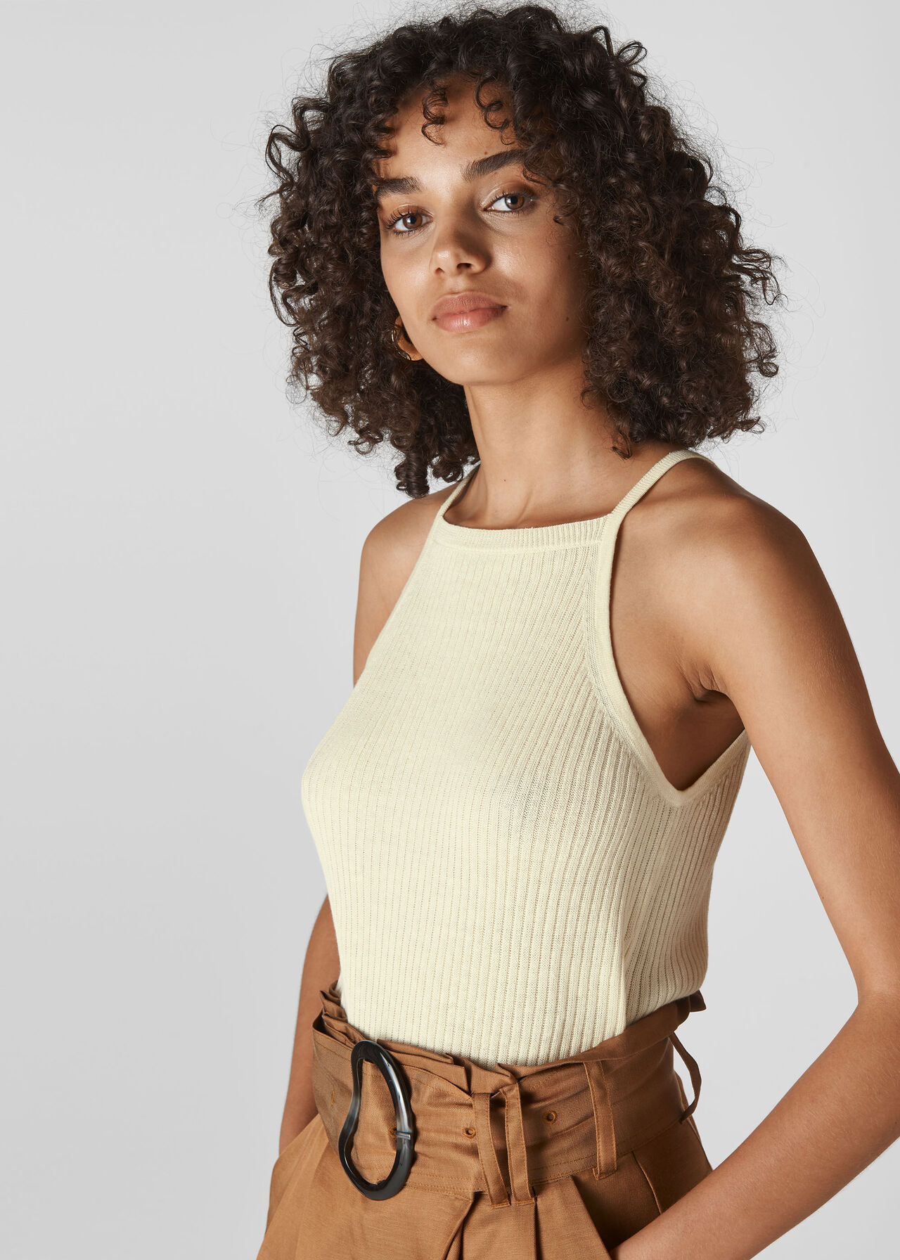 Rib Knitted Vest Ivory