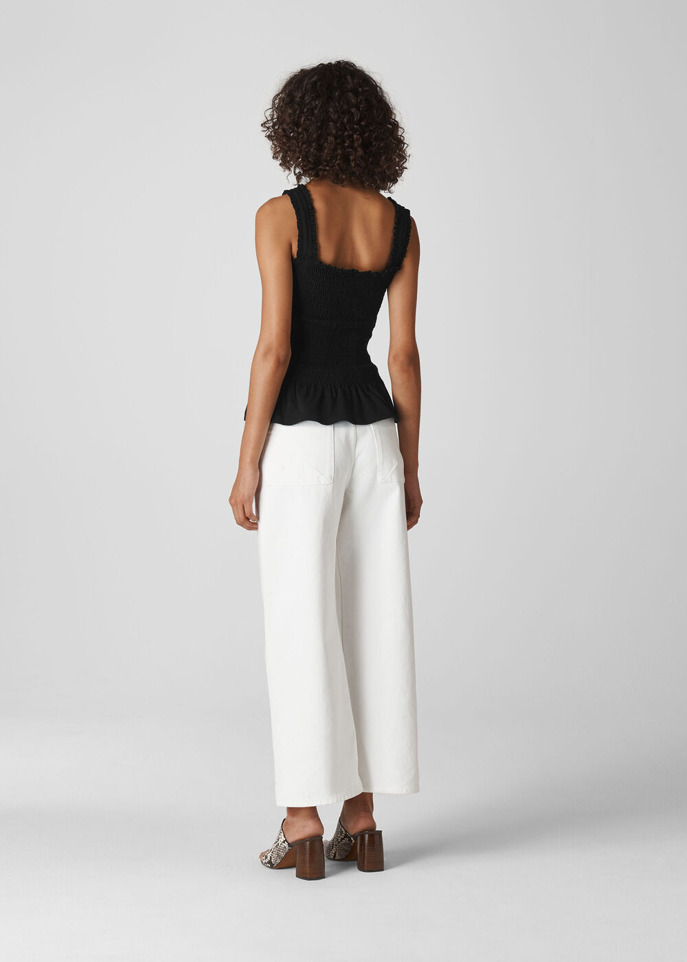 Rouched Square Neck Top Black