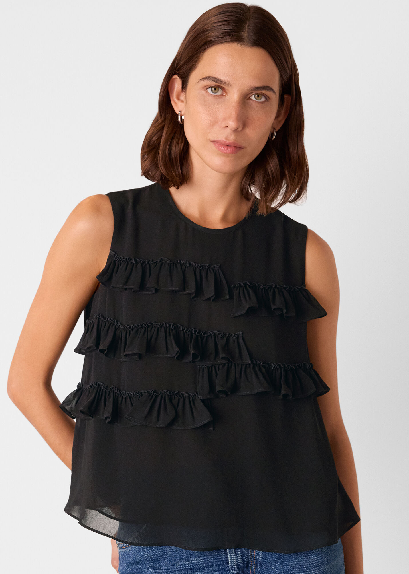 Black Frill Sleeveless Top | WHISTLES | Whistles UK |