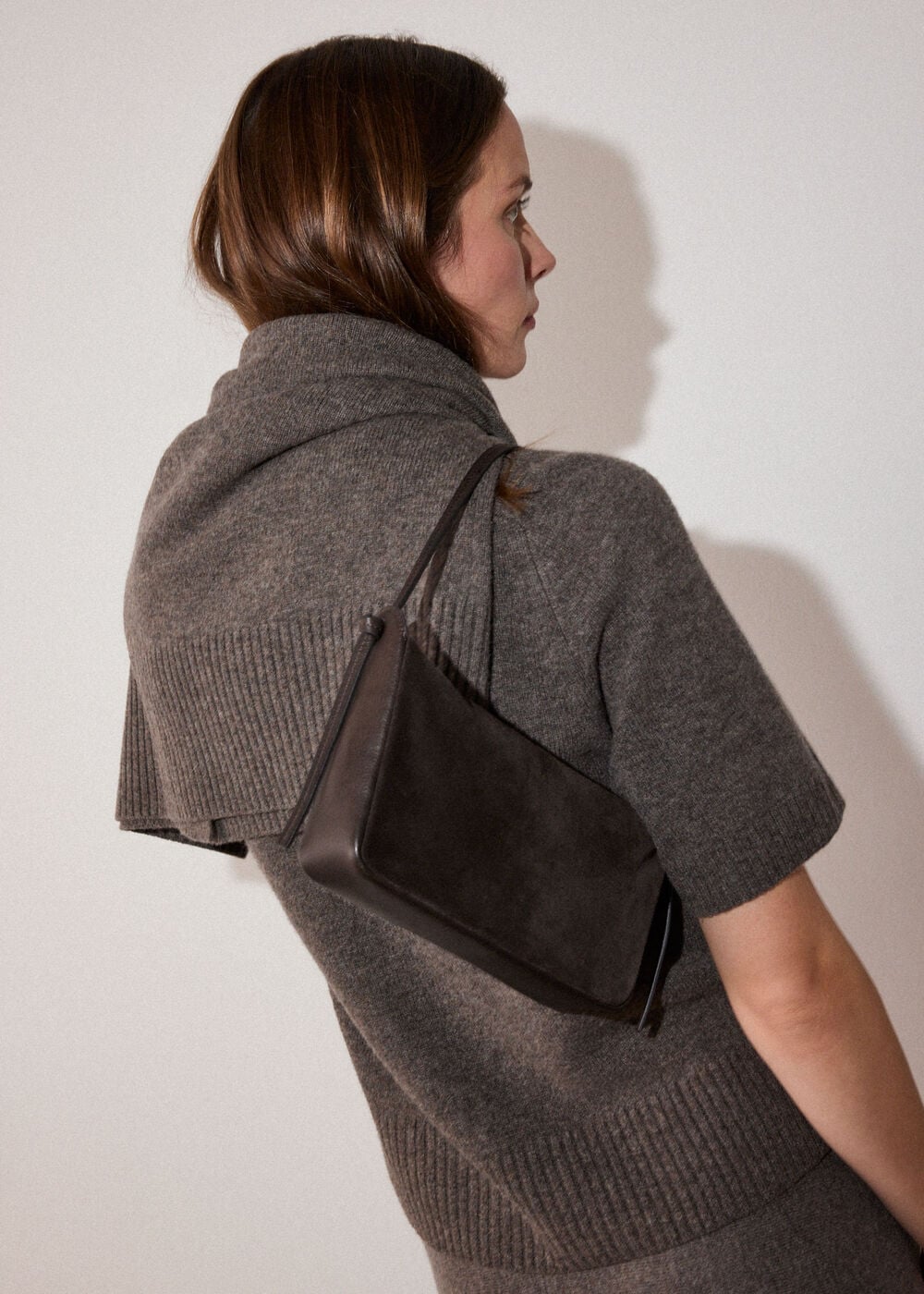 Chocolate Small Suede Knot Shoulder Bag
