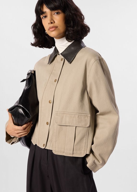Taupe Casual Contrast Collar Jacket