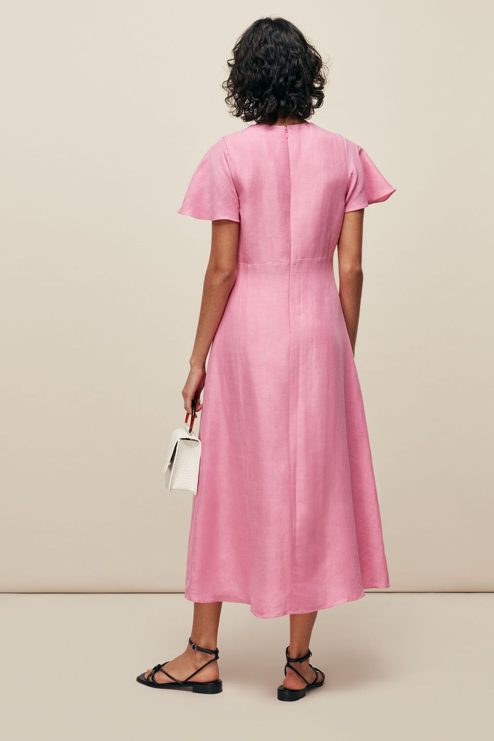 Frill Sleeve Midi Dress Pink