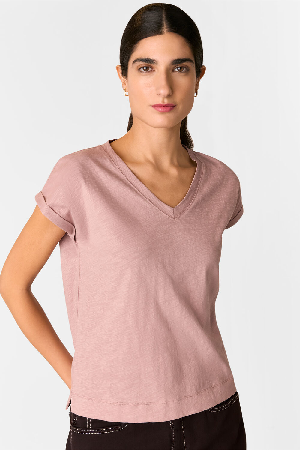 Dusty Pink Willa V-Neck Cap Sleeve Tee