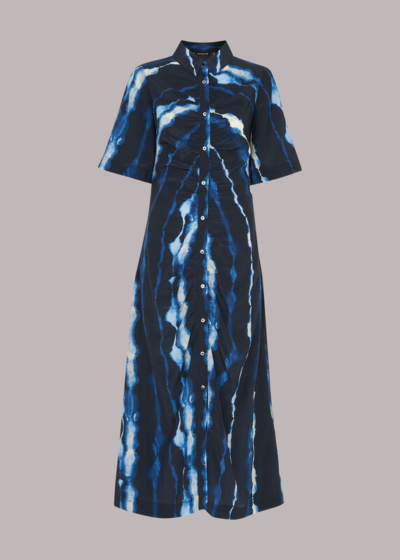 Shibori Print Silk Midi Dress