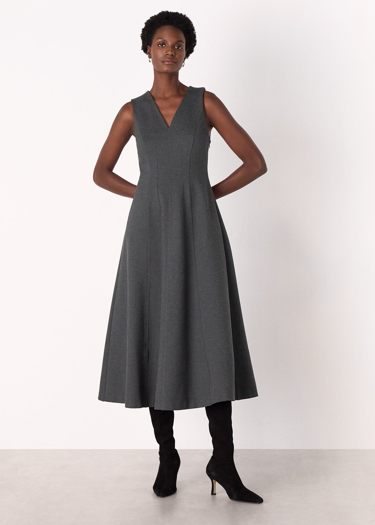 Grey Marl Ponte Layering Midi Dress | WHISTLES | Whistles US |