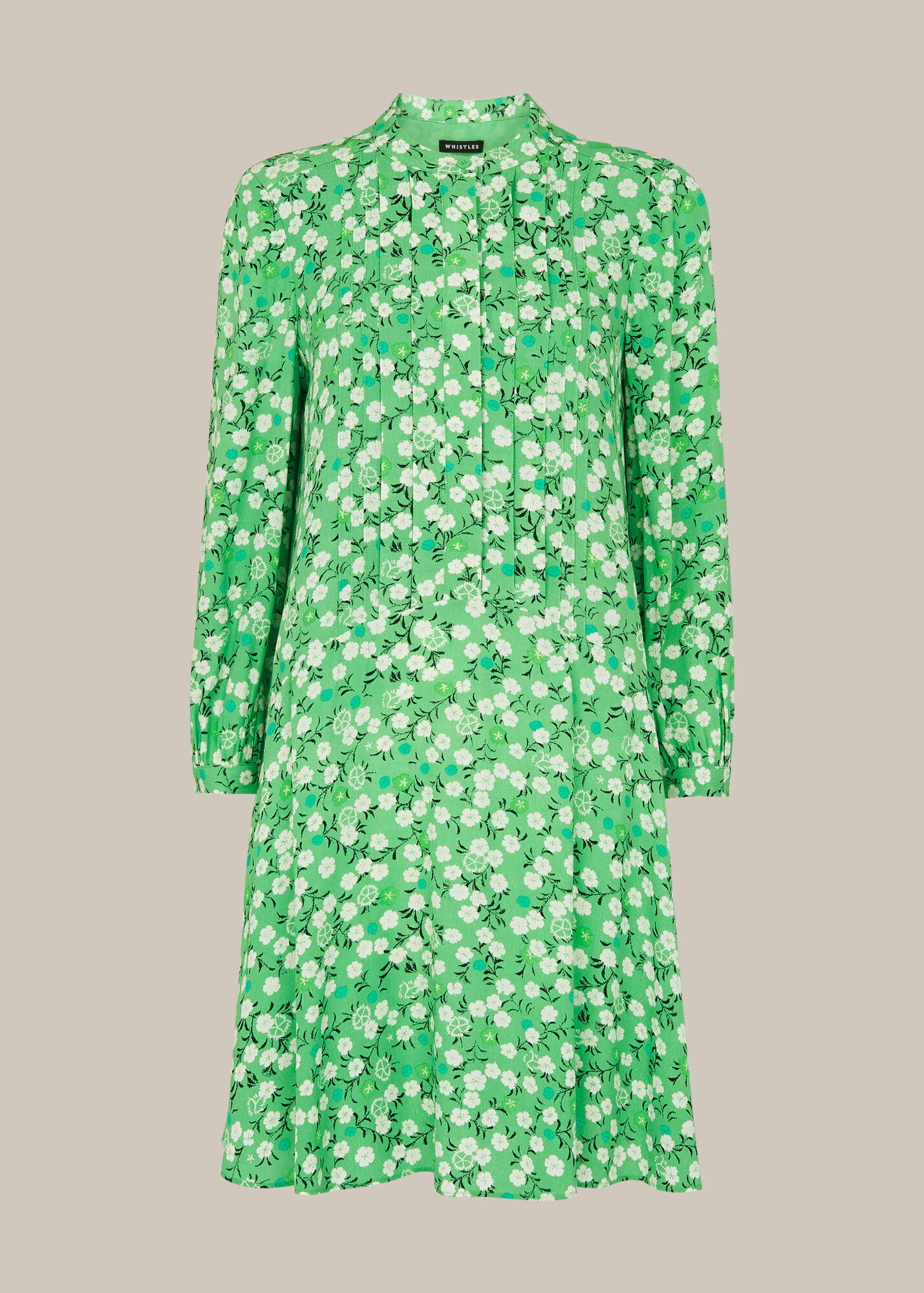 Green/Multi Cherry Blossom Pintuck Dress | WHISTLES