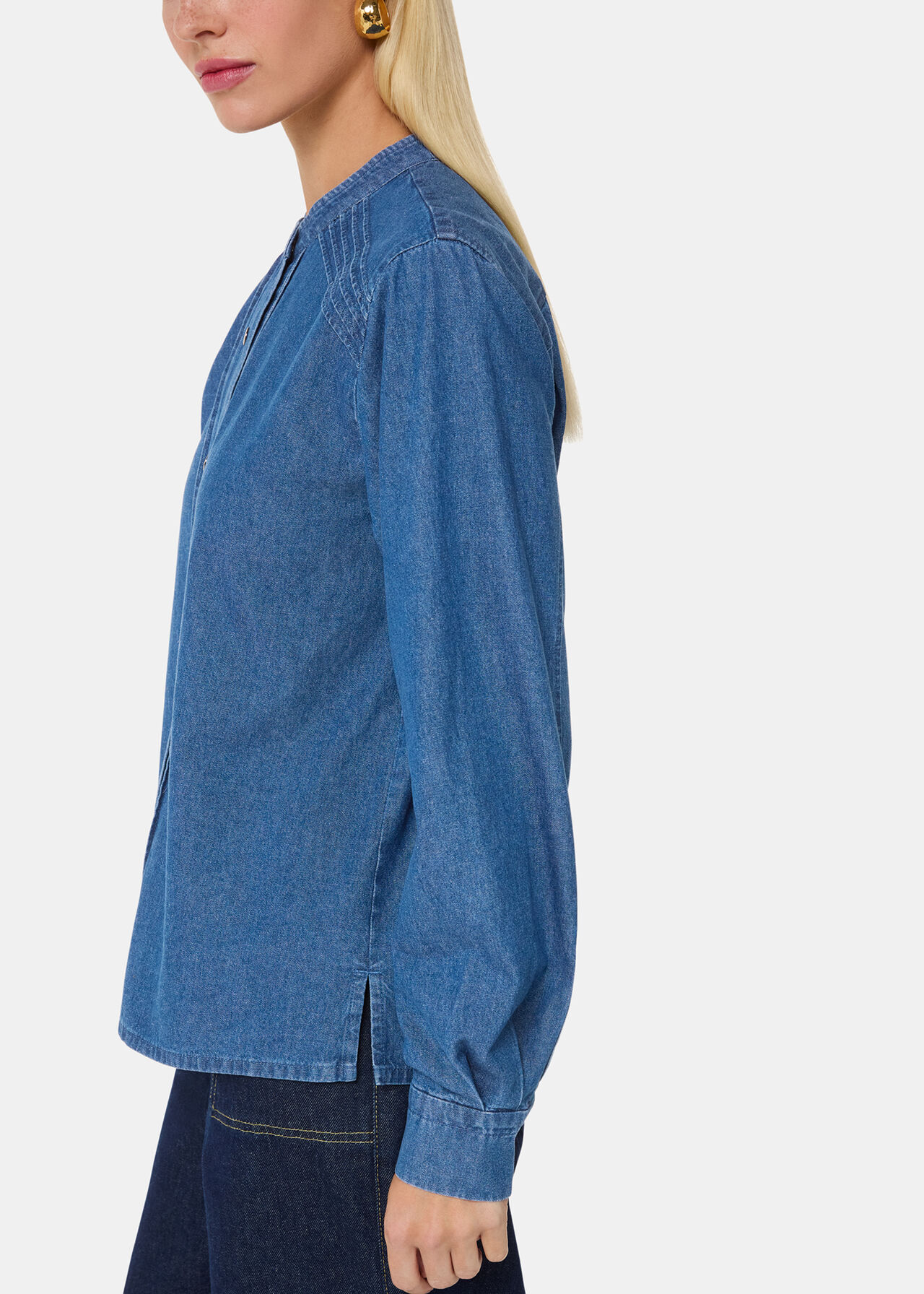 Pintuck Detail Denim Shirt