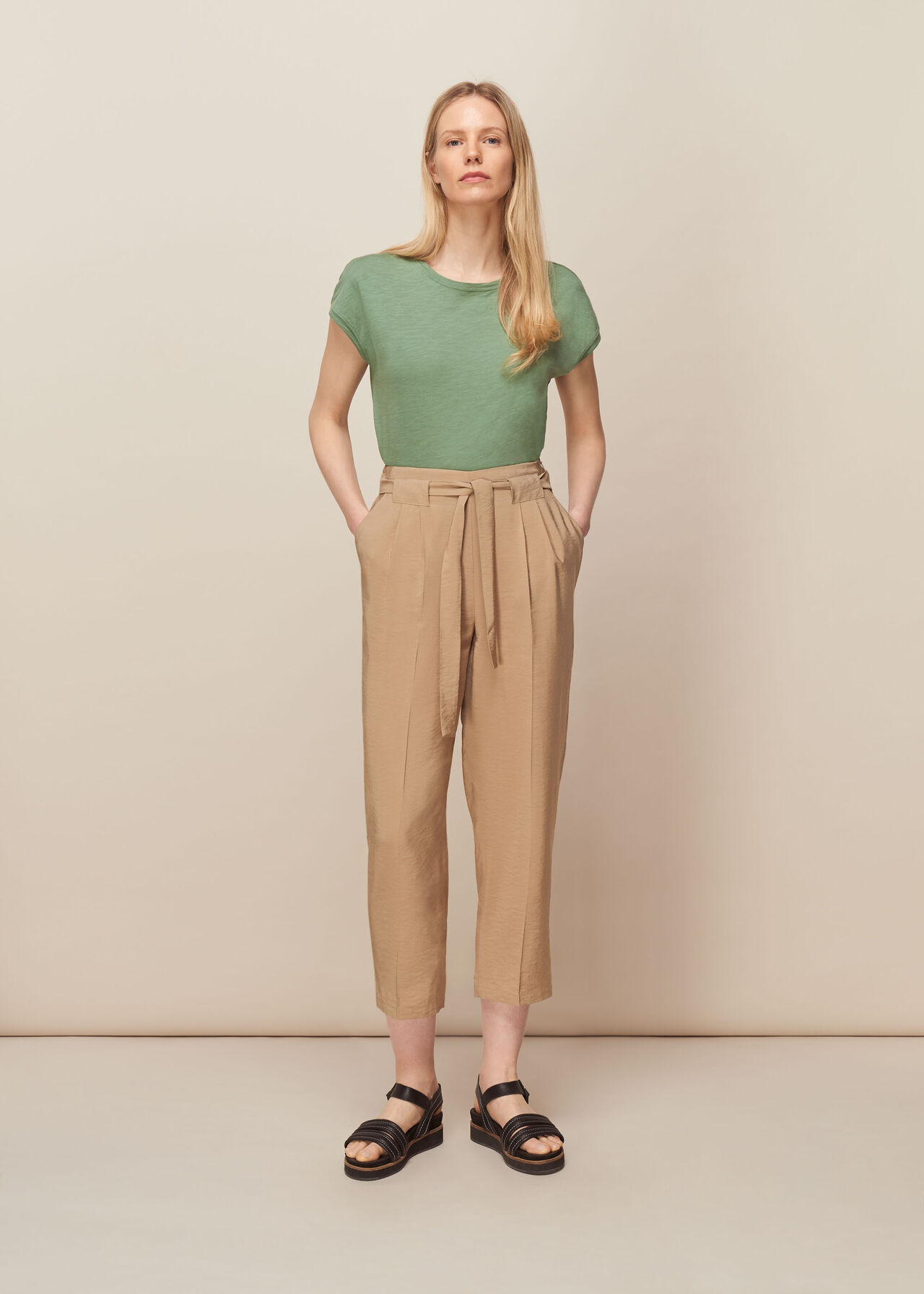 Belted Casual Crop Trouser