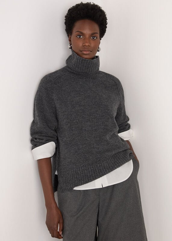 Dark Grey Roll Neck Wool Mix Jumper