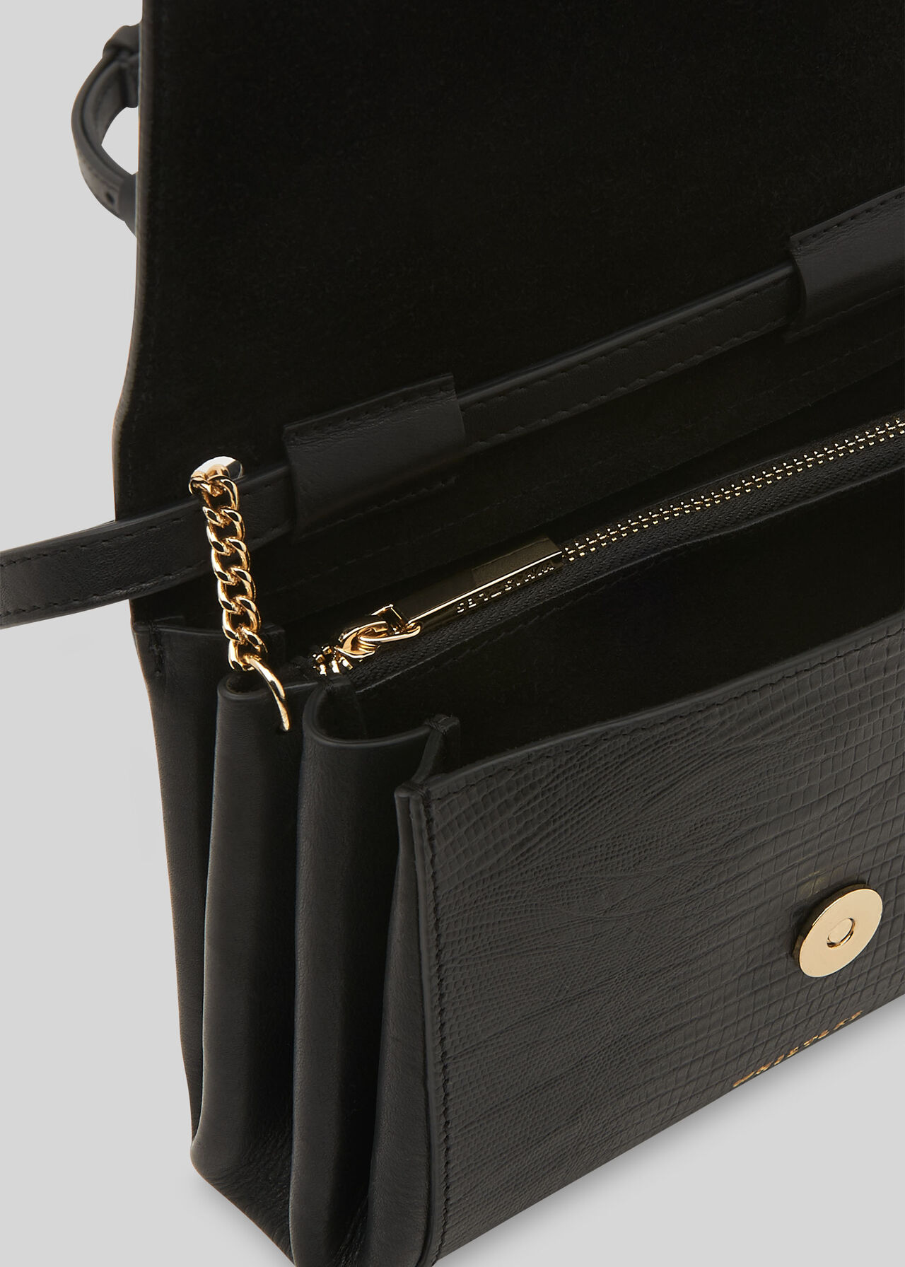 Eleni Lizard Crossbody Bag Black